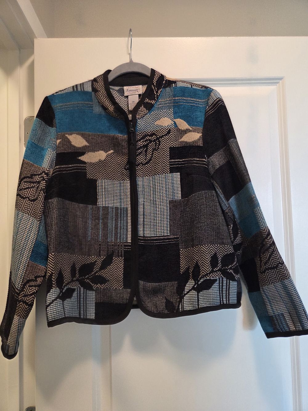 Renaissance Petite PM Teal Black Patchwork Zip Jacket